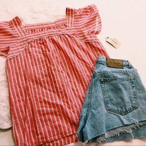 NWTS St John’s Bay Pink Striped Square Neck Blouse